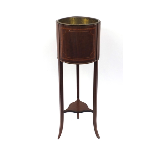 2018 - Edwardian inlaid mahogany planter with brass liner, stands 95cm high