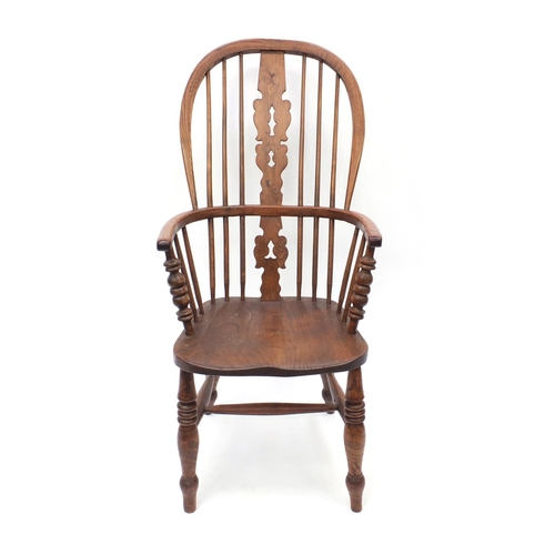 2019 - Elm and beech stick back Windsor chair with pierced slat and H stretcher