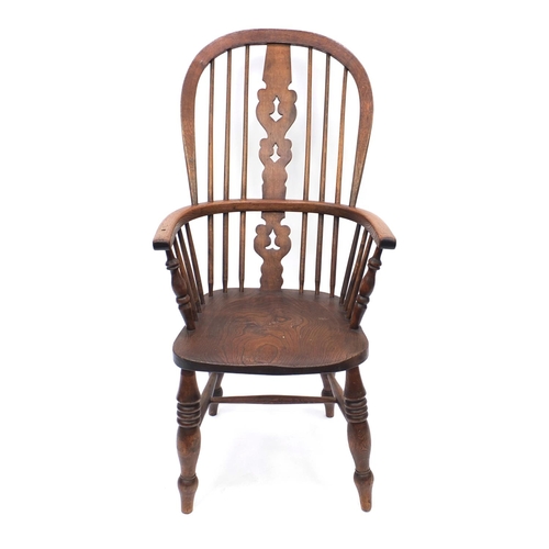 2020 - Elm and beech stick back Windsor chair with pierced slat and H stretcher