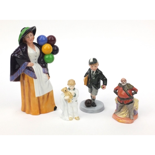 2060 - Four Royal Doulton figures - Balloon Lady HN2935, Off To School HN3768, Falstaff HN3236 and Sleepyhe... 