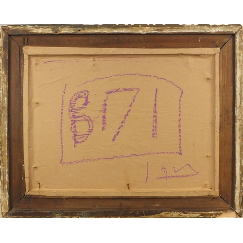 2047 - Modern British oil onto board view of nude boys on the beach, bearing a monogram NAS, ornately frame... 