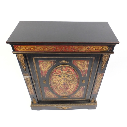 2003 - Victorian ebony and Boule work side cabinet with tortoise inlay and gilt brass mounts, 109cm high x ... 