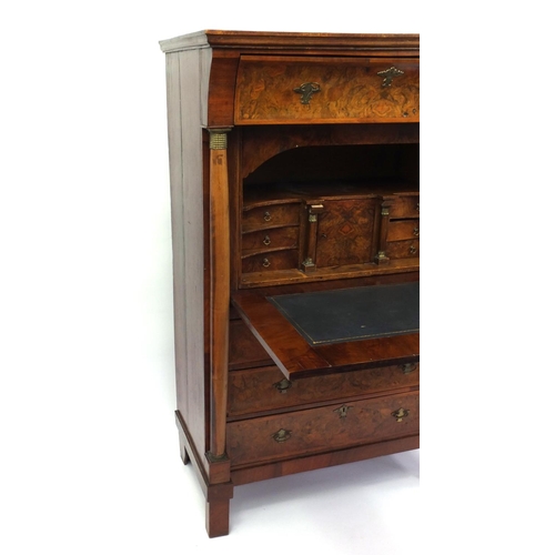 2002 - French burr walnut secretaire à abattant, the fall enclosing a fitted interior above three long draw... 