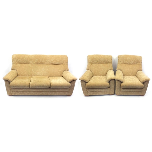 2007 - Parker Knoll three piece suite with beige floral upholstery, the settee 180cm long