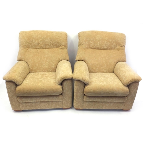 2007 - Parker Knoll three piece suite with beige floral upholstery, the settee 180cm long