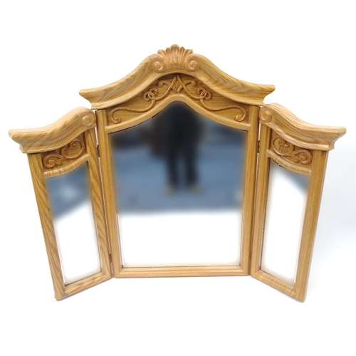 37 - Large ornate triple aspect mirror, 120cm high x 147cm wide