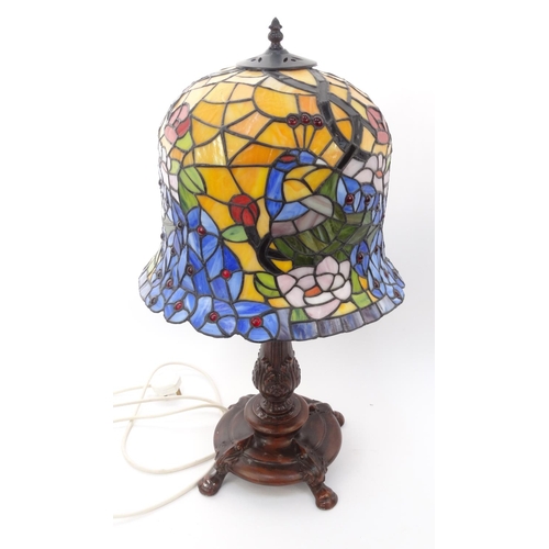 12 - Large bronze effect table lamp with Tiffany design shade, 68cm high