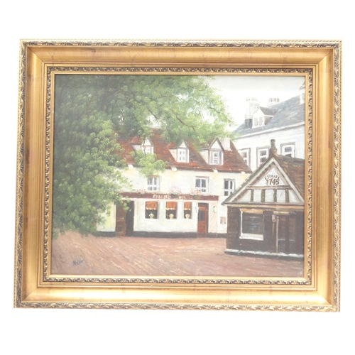 25 - M. Elane - Oil onto canvas view of The Duke of York Inn, gilt framed, 50cm x 40cm excluding the fram... 
