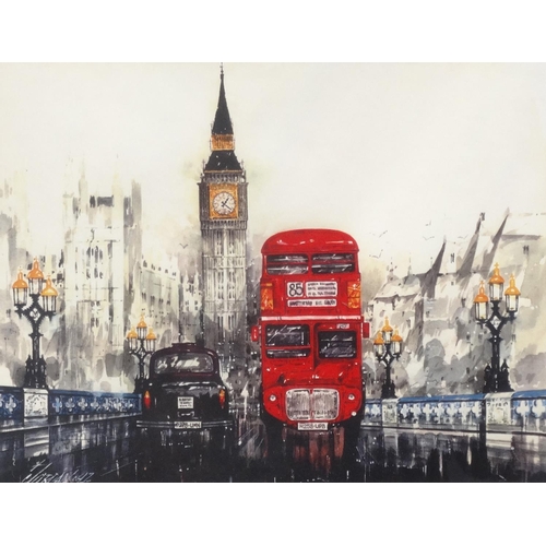 49 - Jordon 97? Pencil signed print Westminster Bridge mounted and framed, 35cm x 27cm excluding the moun... 