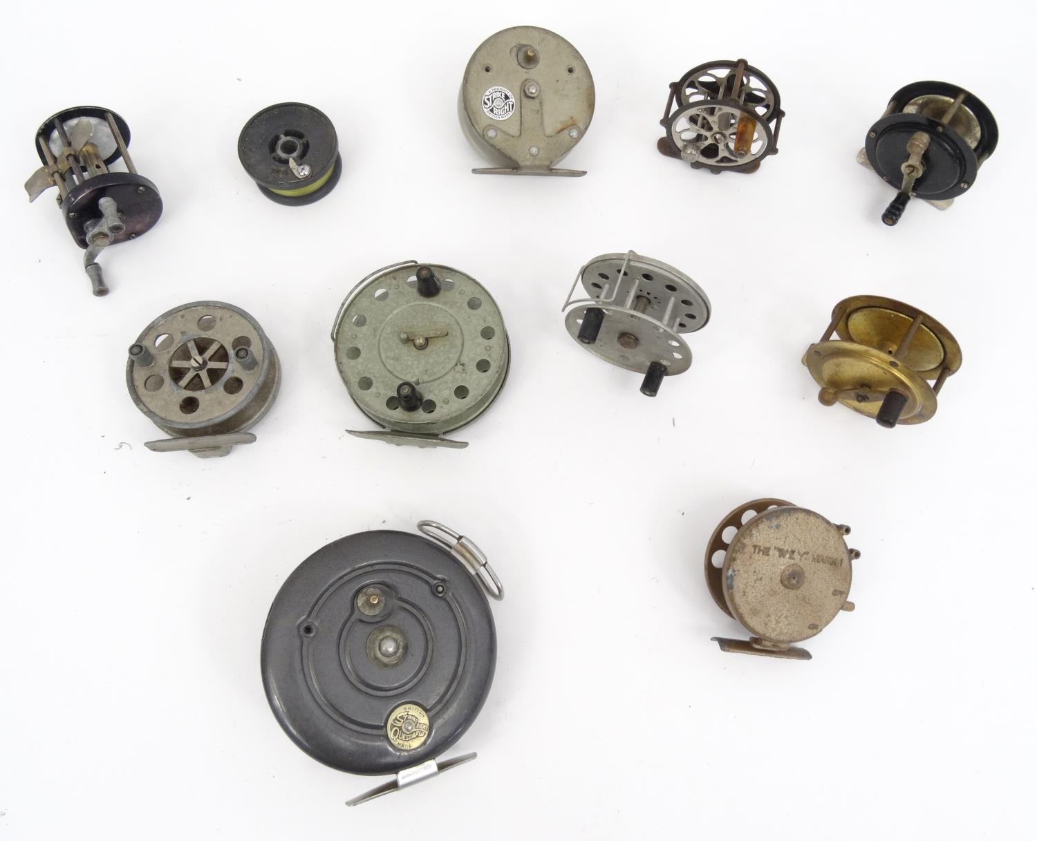 Collection of vintage centre pin fishing reels