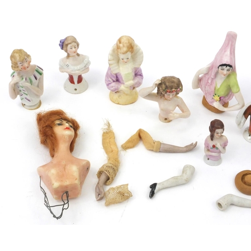 2117 - Collection of hand painted Bisque Half Pin dolls, the tallest 9.5cm high