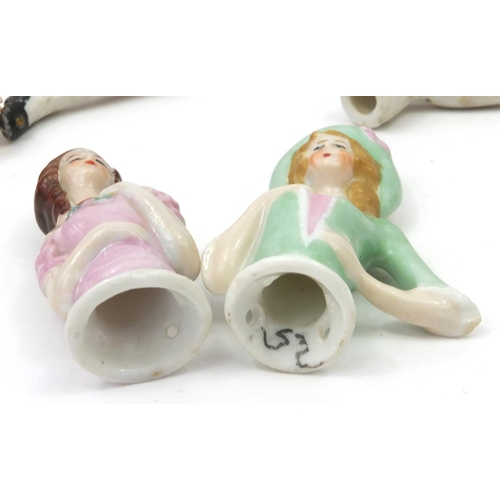 2117 - Collection of hand painted Bisque Half Pin dolls, the tallest 9.5cm high
