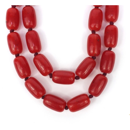 895 - Cherry amber coloured bead necklace, 80cm long, approximately 166g