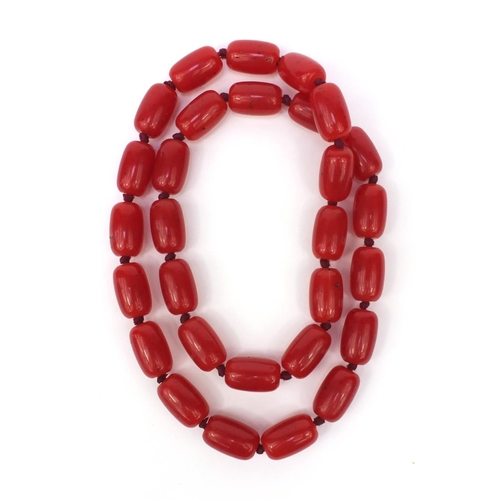 895 - Cherry amber coloured bead necklace, 80cm long, approximately 166g