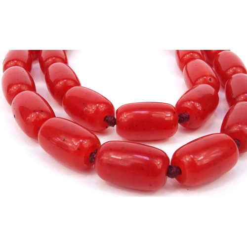 895 - Cherry amber coloured bead necklace, 80cm long, approximately 166g