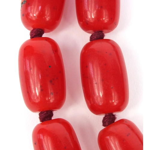 895 - Cherry amber coloured bead necklace, 80cm long, approximately 166g