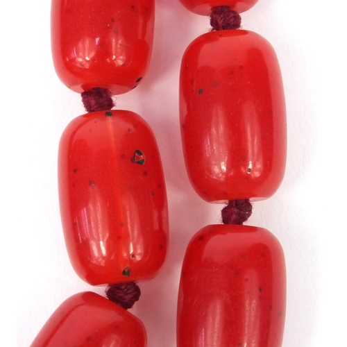 895 - Cherry amber coloured bead necklace, 80cm long, approximately 166g