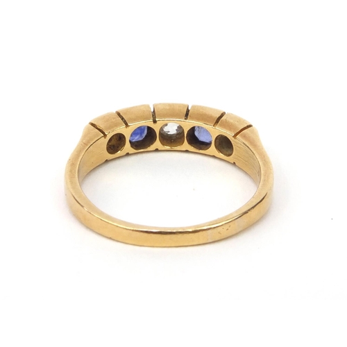 818 - 18ct gold diamond and sapphire ring, size P, approximate weight 4.6g