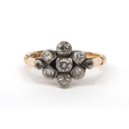 852 - 18ct gold diamond cluster ring, size N approximately 3.8g