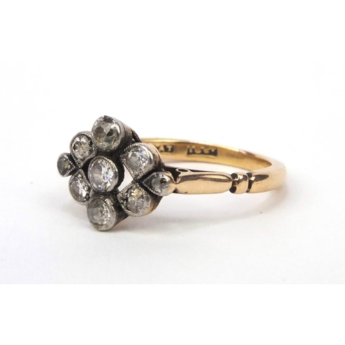 852 - 18ct gold diamond cluster ring, size N approximately 3.8g