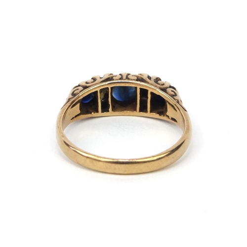 871 - 9ct gold sapphire and diamond ring, size M, approximately 3.1g