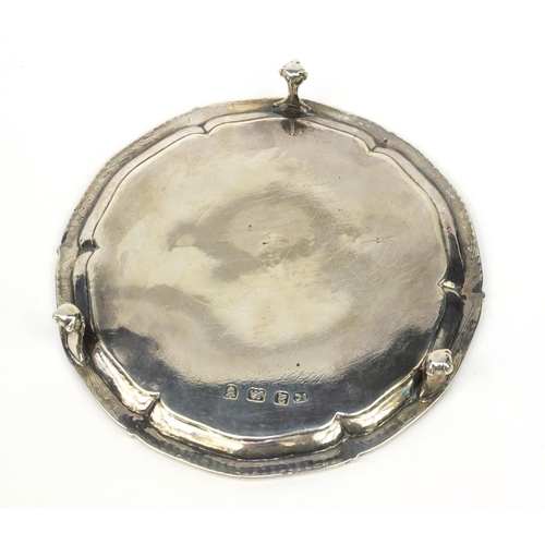 748 - Georgian silver three footed salver, I.C London 1816, 15.5cm diameter, approximately 210g