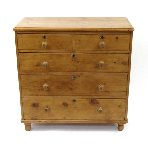 2020 - Victorian pine chest fitted with two short drawers above three long drawers, 94cm high x 93cm wide x... 