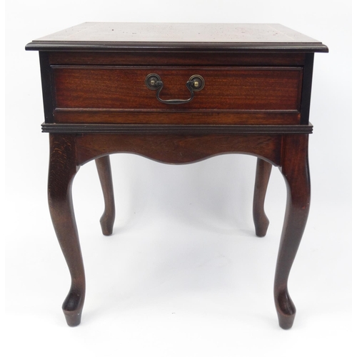 71 - Inlaid mahogany table fitted with a frieze drawer, raised on cabriole legs, 58cm high x 50cm square