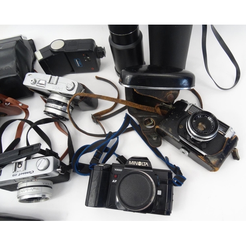 251 - Collection of cameras, lenses and accessories mostly range finder examples including Canon, Yashica ... 