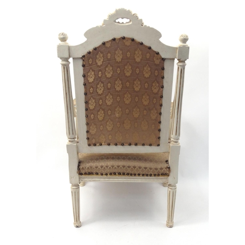 69 - French carved wooden elbow chair with beige upholstery