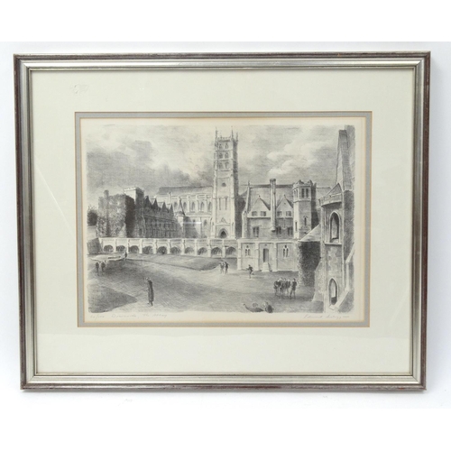 77 - Edward? Black and white pencil signed limited edition print, down side the Abbey mounted and framed,... 