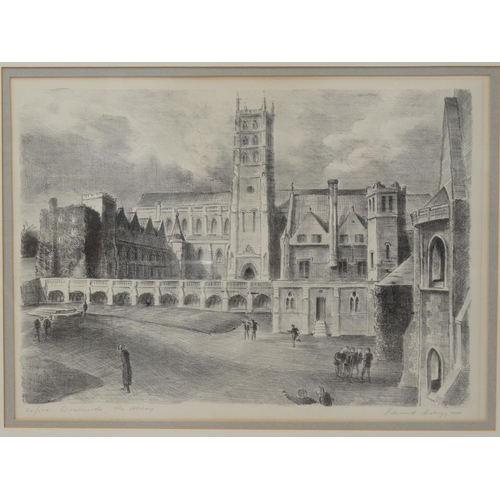 77 - Edward? Black and white pencil signed limited edition print, down side the Abbey mounted and framed,... 