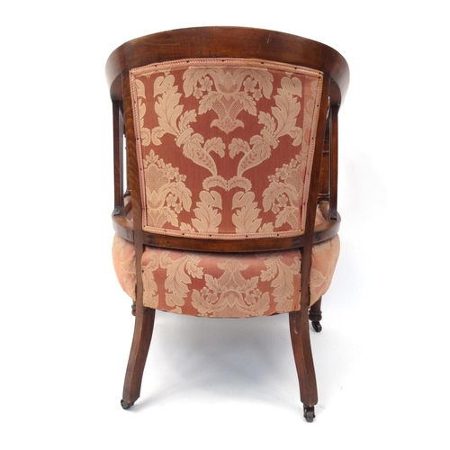 2 - Edwardian inlaid mahogany tub chair with pink floral upholstery