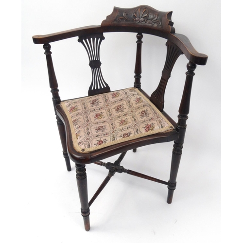 88 - Edwardian carved mahogany corner chair