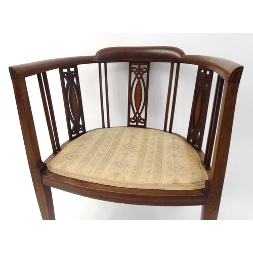 18 - Edwardian inlaid mahogany tub chair