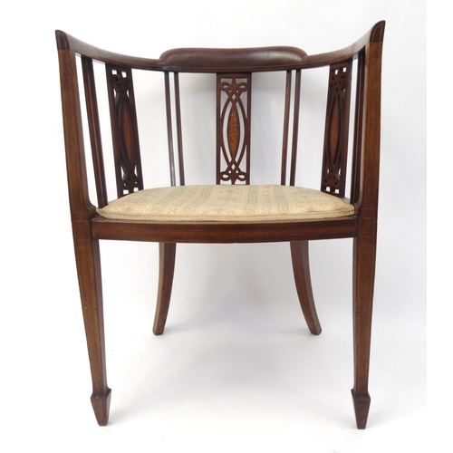 18 - Edwardian inlaid mahogany tub chair