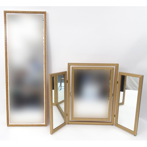 117 - Gilt framed triple aspect mirror and a rectangular wall hanging mirror