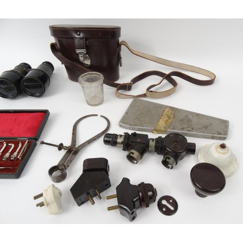 520 - Box of items including W.Gregory and co binoculars, dental tools etc