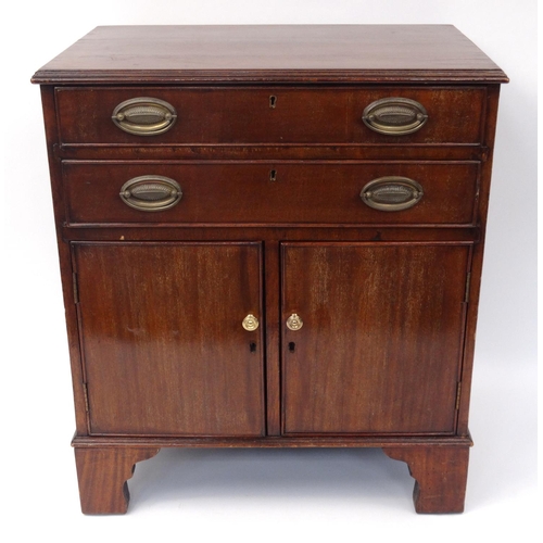 126 - Mahogany side cabinet fitted with two drawers above a pair of cupboard doors, 76cm high x 66cm wide ... 