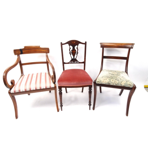 64 - Three antique occasional chairs including an inlaid Edwardian bedroom chair