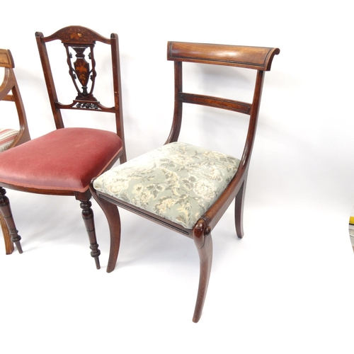 64 - Three antique occasional chairs including an inlaid Edwardian bedroom chair