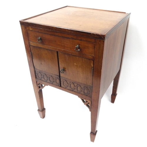 36 - Chippendale design mahogany bedside cabinet raised on tapering legs, together with one other bedside... 