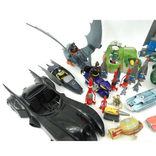 492 - Box of assorted vintage Thunderbirds and Batman vehicles