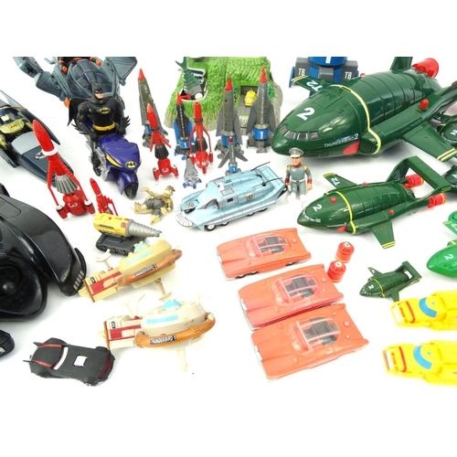 492 - Box of assorted vintage Thunderbirds and Batman vehicles