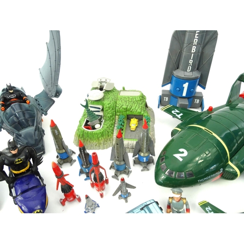 492 - Box of assorted vintage Thunderbirds and Batman vehicles