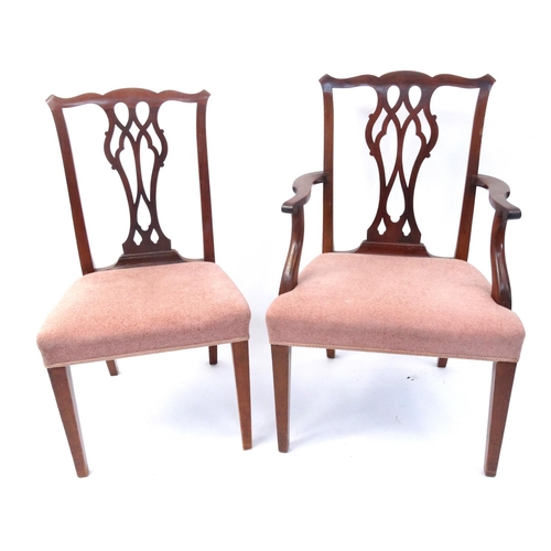 46 - Set of eight 19th century Chippendale design mahogany dining chairs including two carvers, with peac... 