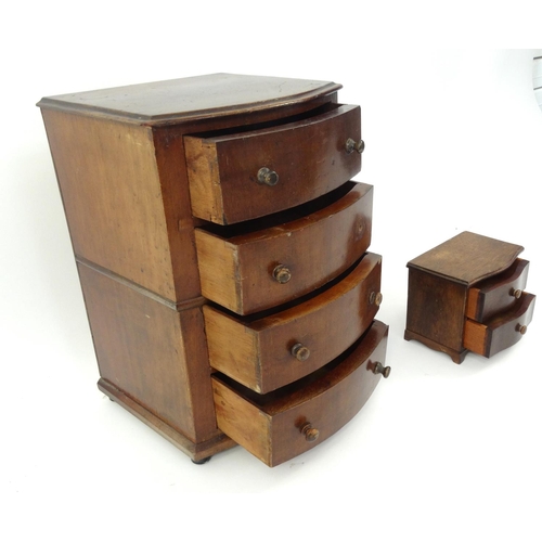 275 - Mahogany bow front four drawer sewing chest and a two drawer sewing chest, the larger 37cm high x 26... 