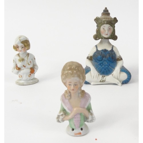 534 - Small selection of china half pin dolls, Oriental figures, blue and white tea bowl etc.