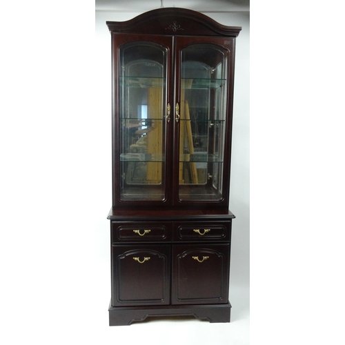 132 - Mahogany glazed display cabinet, with a cupboard door and drawer base, 206cm high x 83cm wide x 45cm... 