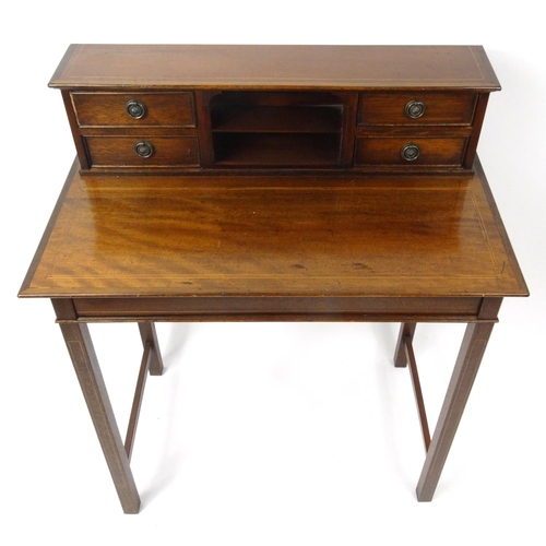 23 - Ladies inlaid mahogany writing desk, 95cm high x 81cm wide x 47cm deep